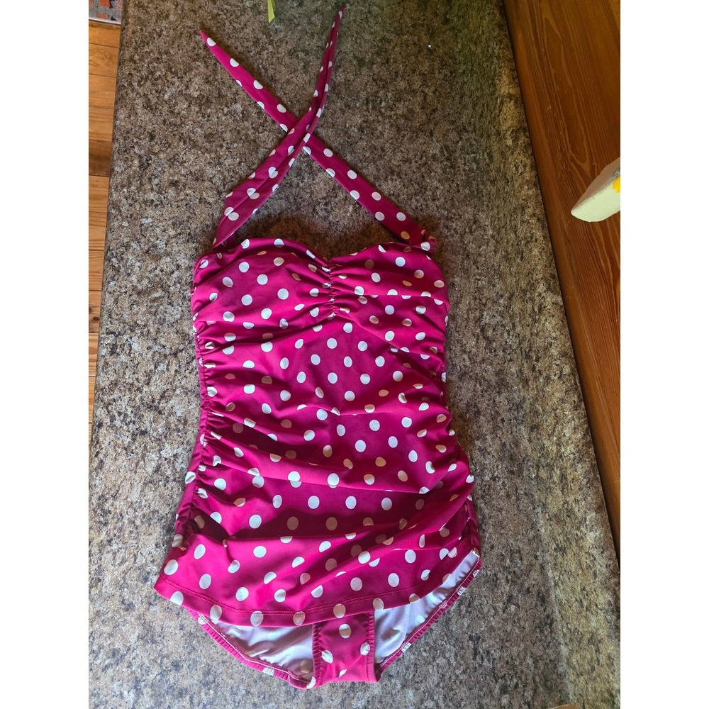 Esther Williams Vintage Inspired Retro Swimsuit - sz 14 red polka dot plus sized - Picture 2 of 11